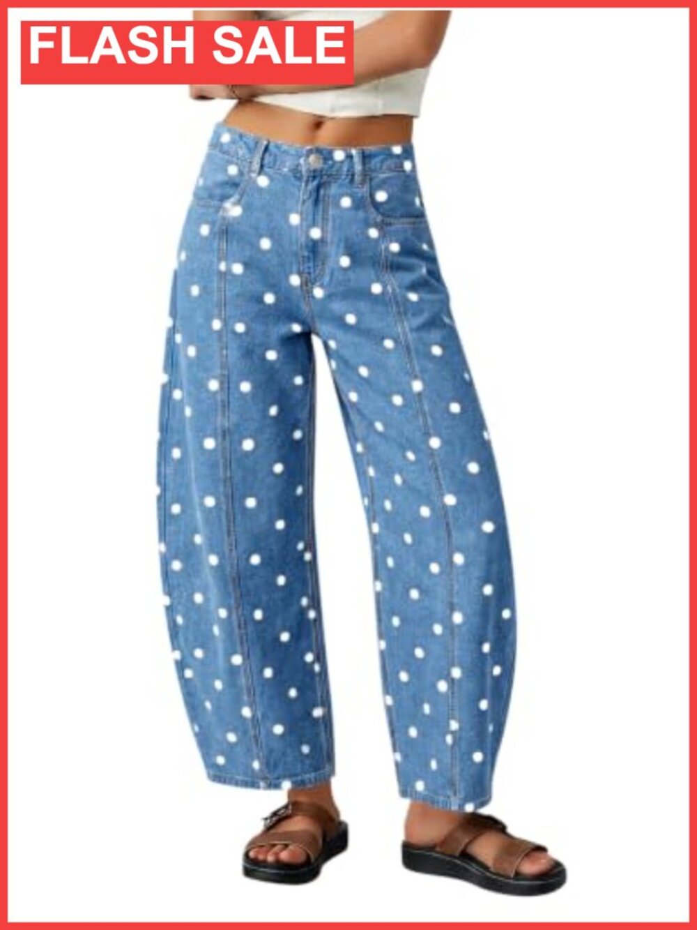Barrel Jeans High Waisted Wide Leg Polka Dot Denim Pants